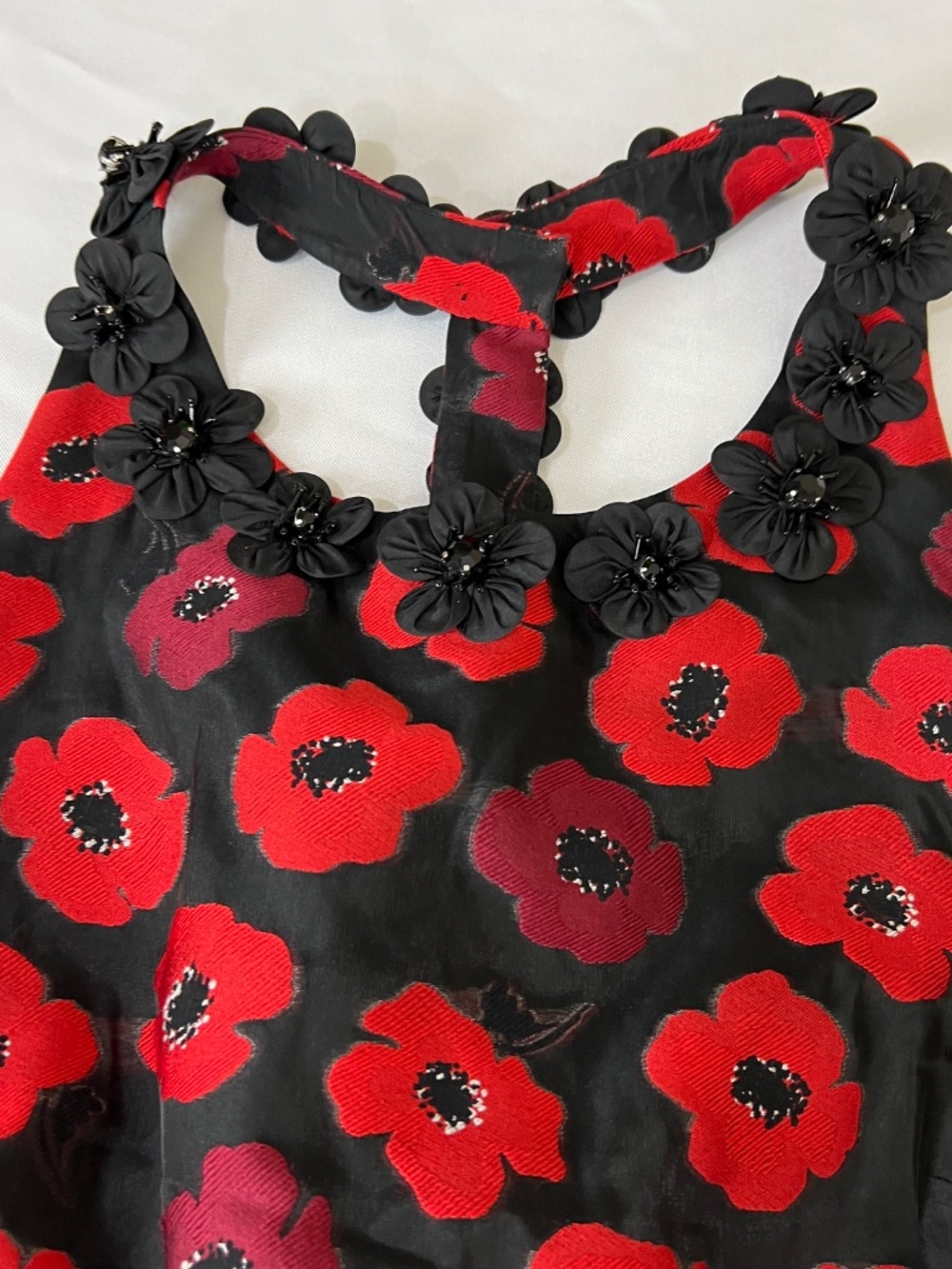 Kate Spade T-back 3-d Poppy Appliqué Jacquard Dress Sz 14 - Picture 15 of 16